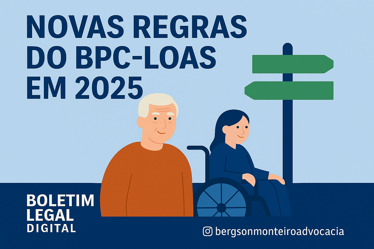Ilustração informativa destacando as novas regras do BPC-LOAS em 2025, com foco em idosos e pessoas com deficiência.